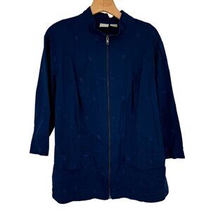 Chicos 4 Zenergy Blue Embroidered Zip Jacket Size 2x  Womens cotton stretch